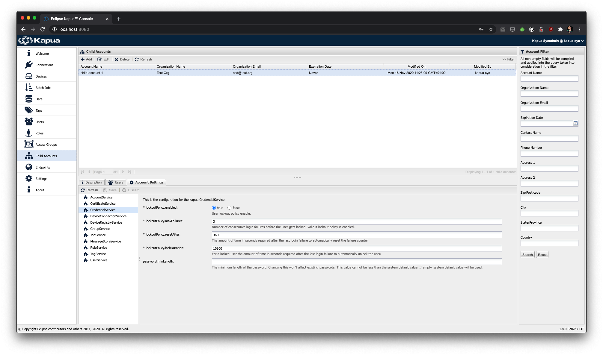 CredentialService Settings